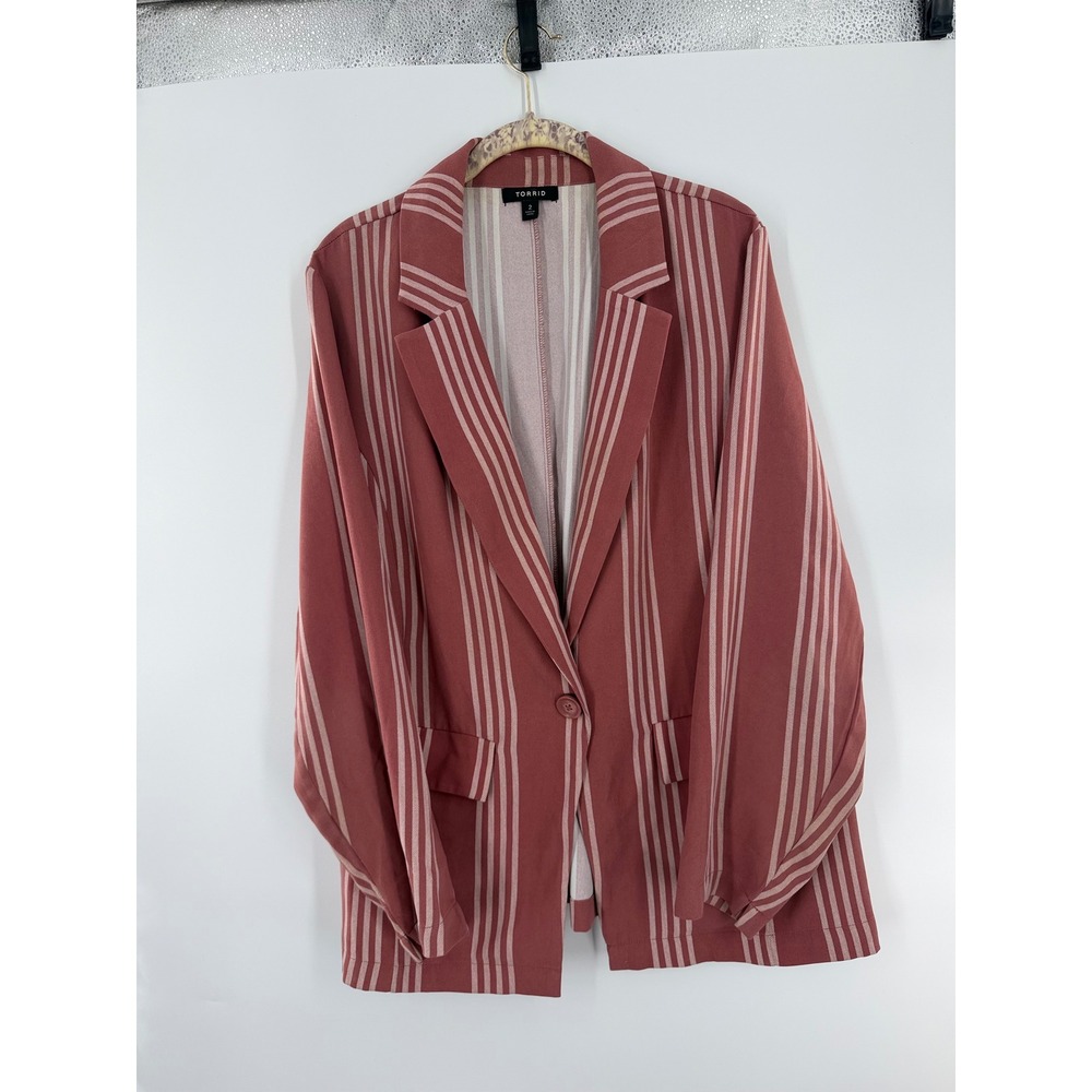 Torrid Womens Plus Size 2 Terracotta Striped Single Button Notched Lapel Blazer